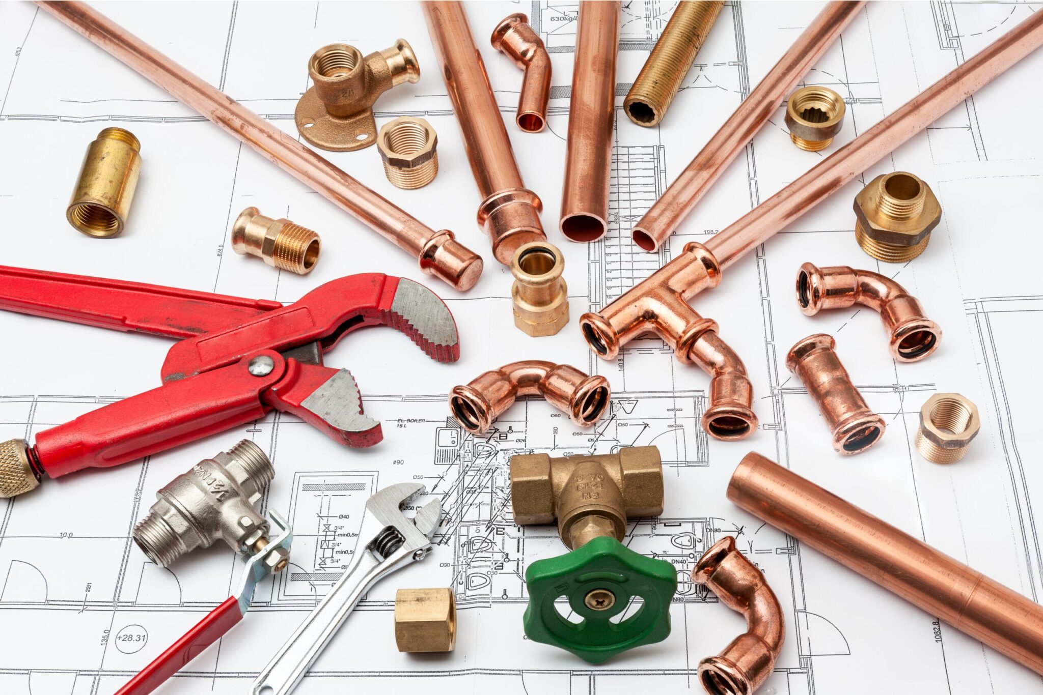 Copper pipes, fittings, valves, and plumbing tools in Bullhead City